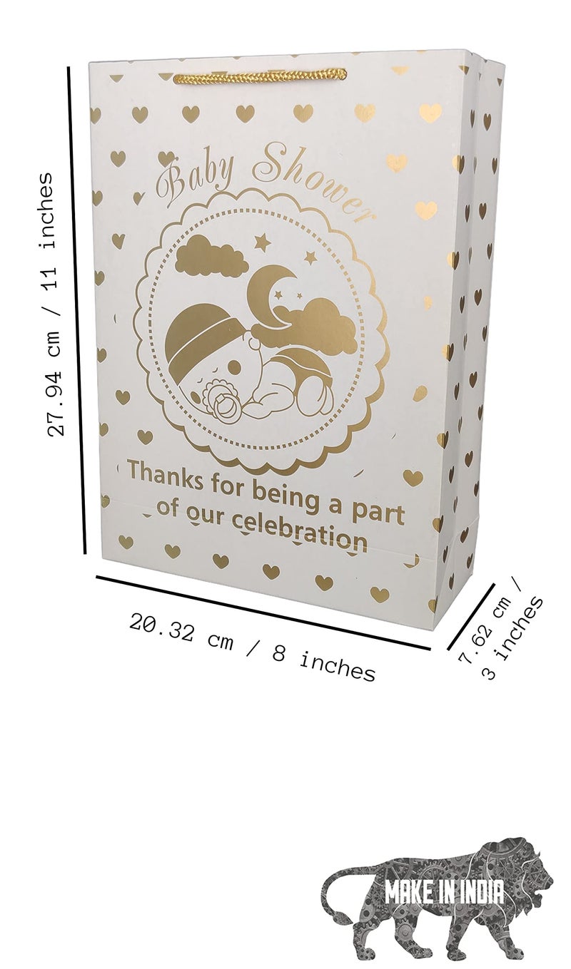 Arrow Paper Products Golden Hearts Paper Gift Bags for Baby Shower Return Gift, Small Presents (Size- 20.32 x 7.62 x 27.94 cm | Pack of 40) - Image 4
