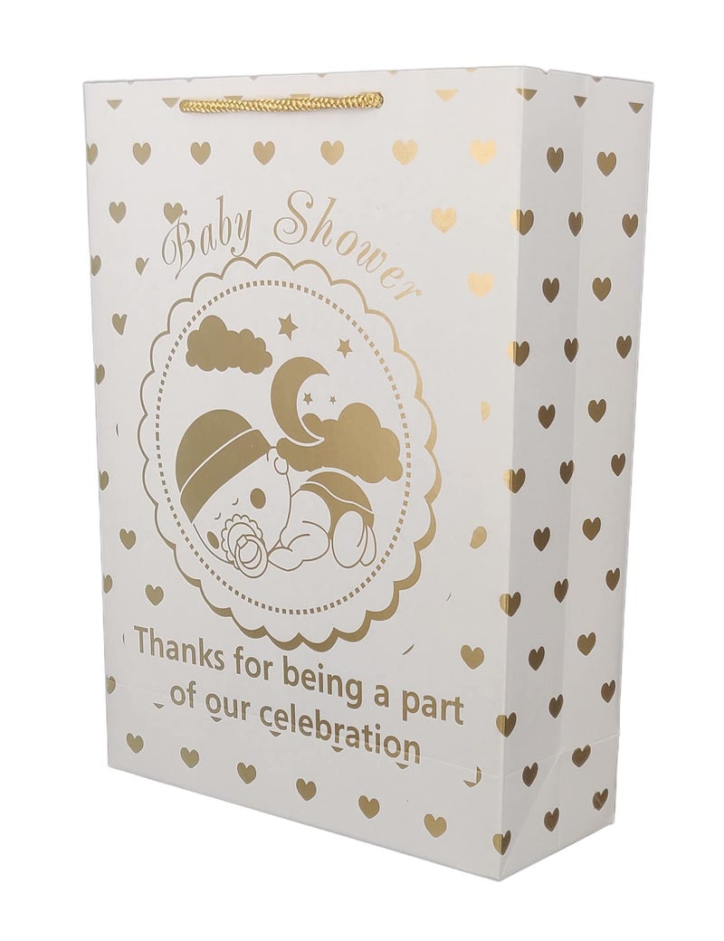 Arrow Paper Products Golden Hearts Paper Gift Bags for Baby Shower Return Gift, Small Presents (Size- 20.32 x 7.62 x 27.94 cm | Pack of 40) - Image 2