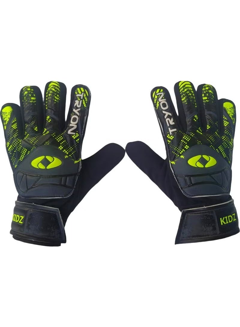 Tryon Kidz Neon Black Children's Goalkeeper Gloves - Image 1