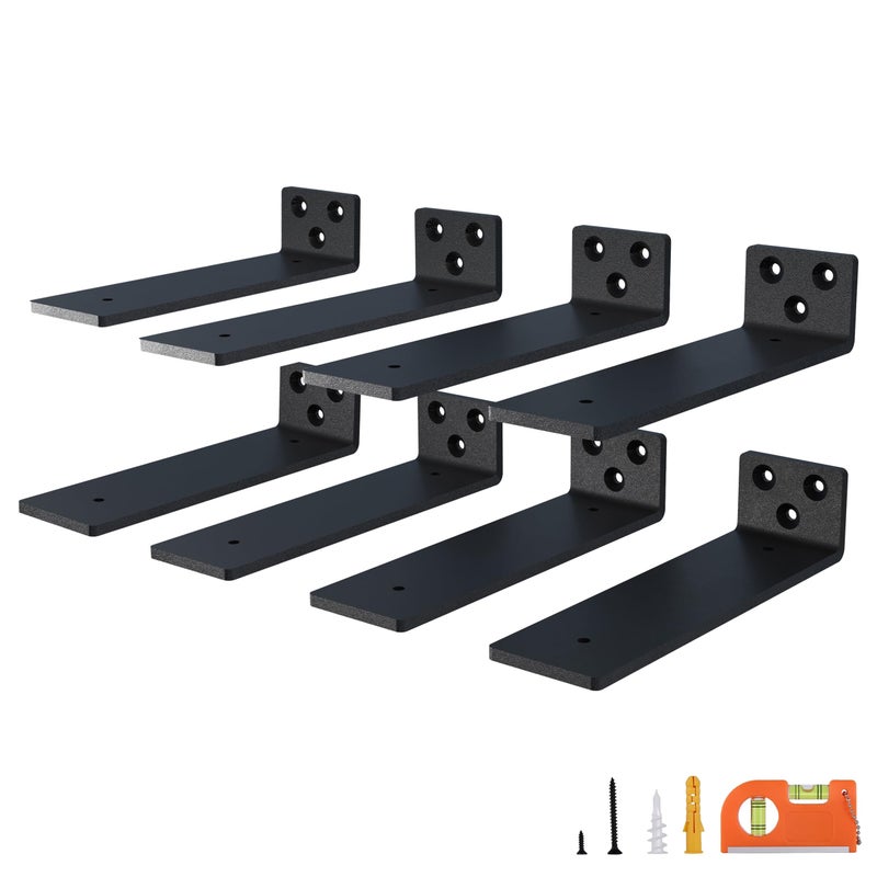Neodrop 8-Pack 12 Inch Floating Shelf Brackets  Heavy Duty Hidden Shelves Bracket For Small Shelf  Kitchen Shelf  Nursery Shelf  Black Powder Coated Steel - Image 1