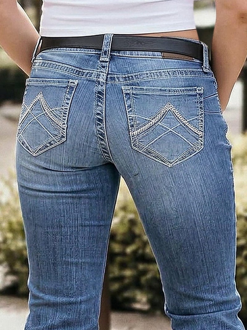 Flamingals Boot Cut Jeans for Women Mid Waist Tummy Control Trendy Flare Jeans Straight Denim Pants Mid Blue Wash S - Image 5