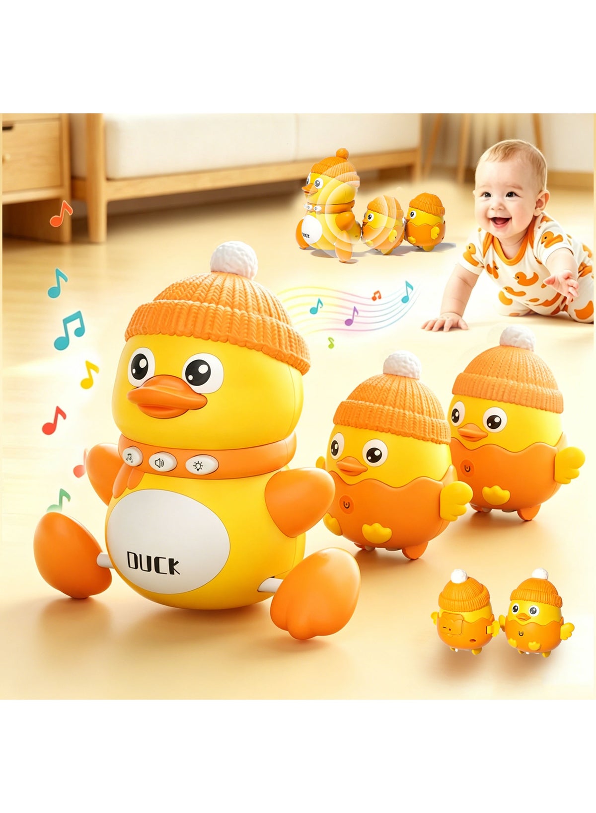 XICEN Musical Dancing Duck Toy Set, Interactive Crawling Duck Toys with ...