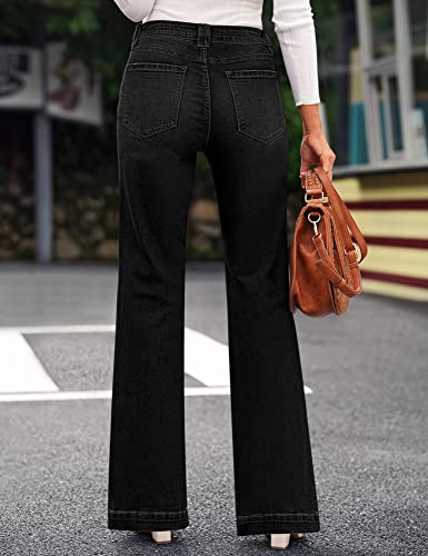 GRAPENT Womens Plus Size Jeans for Women Stretch High Waisted Flare Ripped Jeans Womens Stretchy Jeans 70s Outfits for Womens Jeans Wide Leg Pants for Women Color Always Black Large Size 12 Size 14 - Image 3