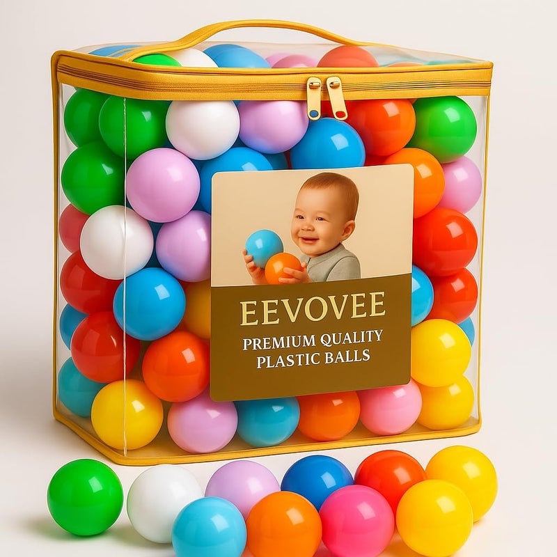 EEVOVEE EEOVEE، 48 قطعة كرات بلاستيكية ملونة آمنة وناعمة للأطفال بحجم 3 سم. 8 كرات بلاستيكية ملونة، مثيرة وسهلة الإمساك للأطفال مع حواف ناعمة. (كرات بلاستيكية خالية من BPA وغير سامة للأطفال - معتمدة من ISI 9873 للسلامة) - Image 1