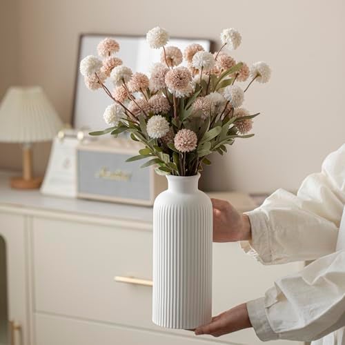 vaurcesa Large Modern Ceramic Vase Set, White Ribbed Matte Design, 3-Piece Decorative Vases for Home, Living Room, Office (XL White) - Image 5