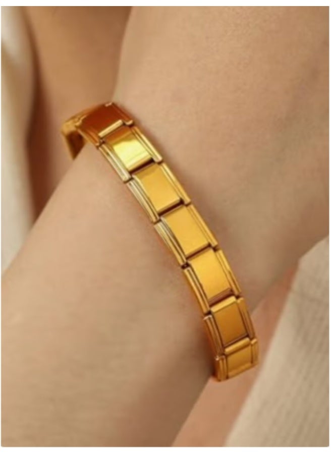 سوار ذهبي كلاسيكي من الفولاذ المقاوم للصدأ بتصميم إيطالي للرجال والنساء مقاس 9 ملم - Image 2