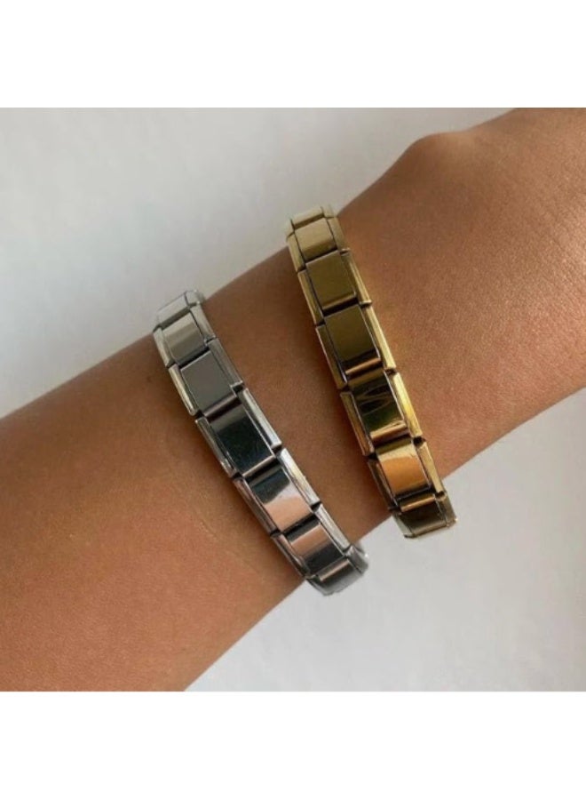 سوار ذهبي كلاسيكي من الفولاذ المقاوم للصدأ بتصميم إيطالي للرجال والنساء مقاس 9 ملم - Image 5