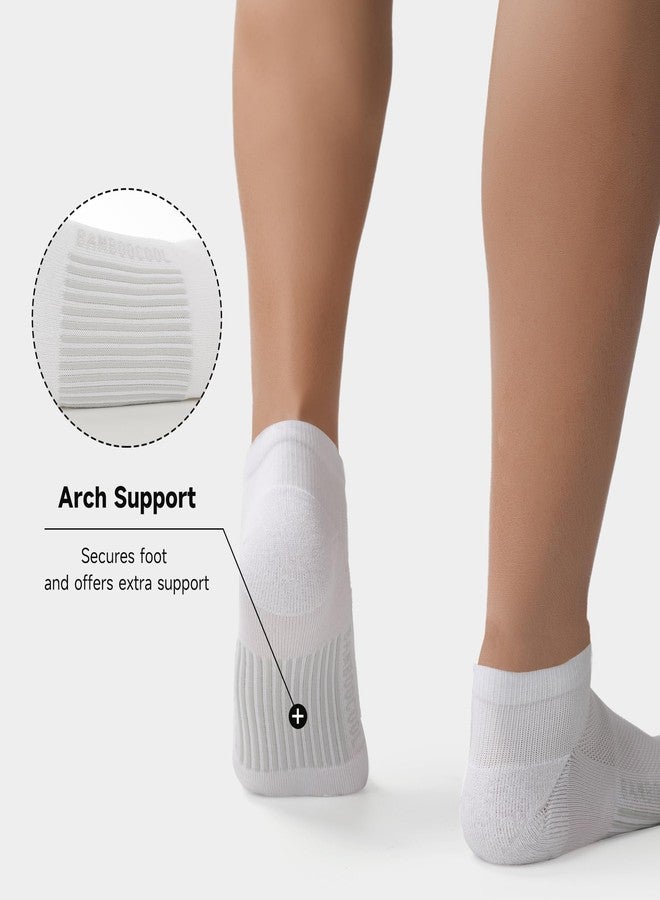 BAMBOO COOL جوارب بامبو كول الرجالية للكاحل، رياضية مبطنة، ماصة للرطوبة، جوارب للجري، داعمة لقوس القدم، جيدة التهوية، عبوة من 8 جوارب، أبيض × 8، مقاس كبير - Image 2