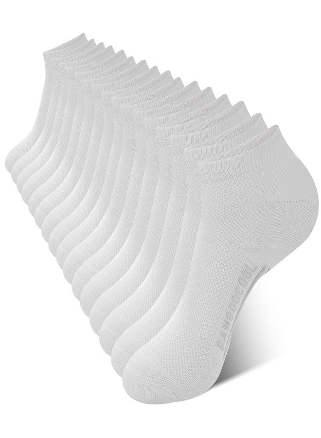 BAMBOO COOL جوارب بامبو كول الرجالية للكاحل، رياضية مبطنة، ماصة للرطوبة، جوارب للجري، داعمة لقوس القدم، جيدة التهوية، عبوة من 8 جوارب، أبيض × 8، مقاس كبير - Image 1