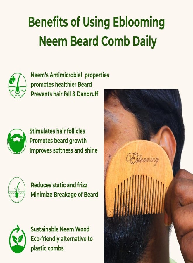 Eblooming Beard Comb: Neem Wooden Comb for Hair and Beard Styling | Infused with Nourishing Neem Oil for Superior Detangling, Frizz Control, and Enhanced Shine | Lightweight, Pocket-Sized, and Elegant Design - Image 3