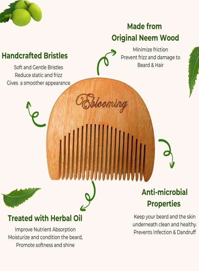 Eblooming Beard Comb: Neem Wooden Comb for Hair and Beard Styling | Infused with Nourishing Neem Oil for Superior Detangling, Frizz Control, and Enhanced Shine | Lightweight, Pocket-Sized, and Elegant Design - Image 2