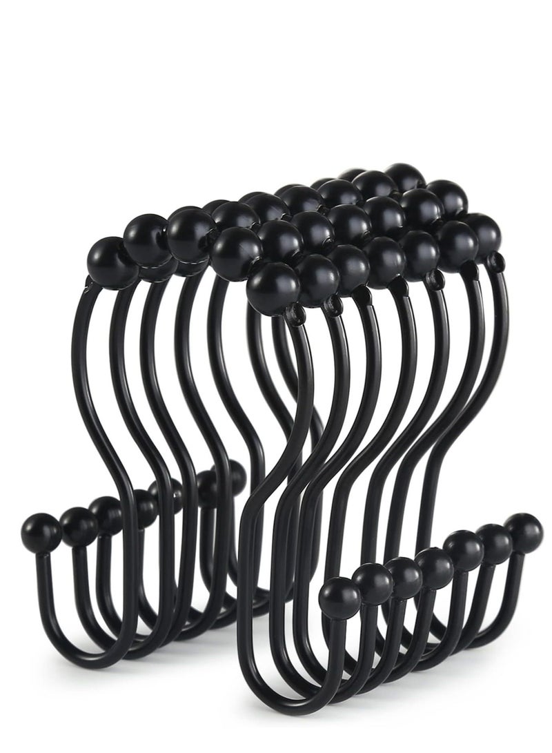 Shower Curtain Hooks, 12 Pcs Rings, Stainless Steel Roller Rust-Resistant Balance Sliding Anti-Drop Double Hooks for Bathroom Curtains (Black)  - Image 1
