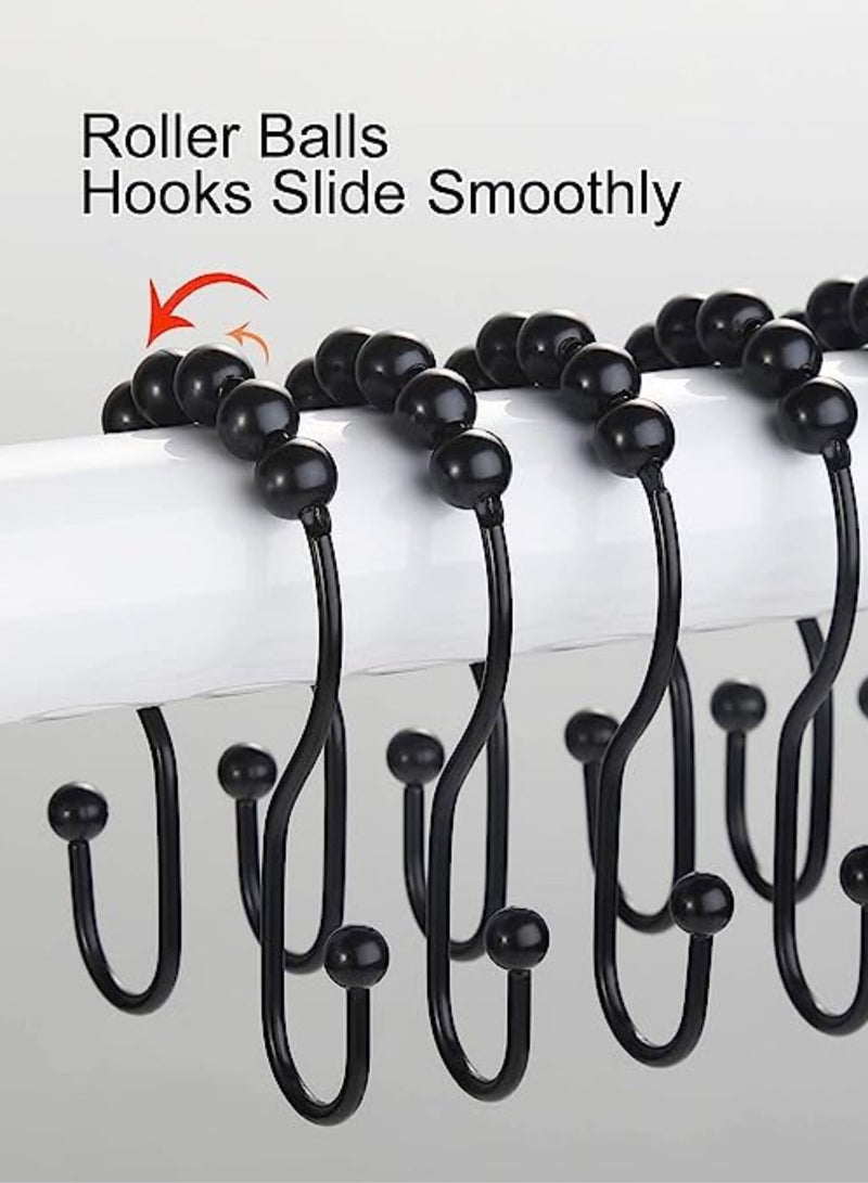 Shower Curtain Hooks, 12 Pcs Rings, Stainless Steel Roller Rust-Resistant Balance Sliding Anti-Drop Double Hooks for Bathroom Curtains (Black)  - Image 2