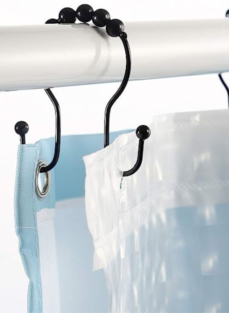 Shower Curtain Hooks, 12 Pcs Rings, Stainless Steel Roller Rust-Resistant Balance Sliding Anti-Drop Double Hooks for Bathroom Curtains (Black)  - Image 5