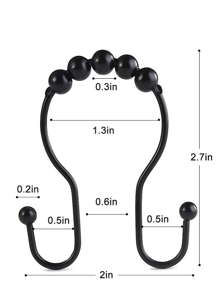 Shower Curtain Hooks, 12 Pcs Rings, Stainless Steel Roller Rust-Resistant Balance Sliding Anti-Drop Double Hooks for Bathroom Curtains (Black)  - Image 4