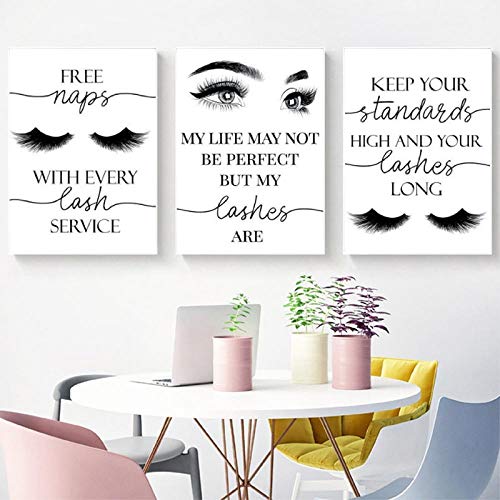 Ecyanlv Beauty Salon Wall Decor Eyelashes Guide Poster Makeup Wall Art Decor Esthetician Gift Canvas Print Lash Bundle Fashion Wall Art Modern Artwork for Teen Girls Room 12x16x3 inch No Frame - Image 1