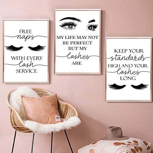 Ecyanlv Beauty Salon Wall Decor Eyelashes Guide Poster Makeup Wall Art Decor Esthetician Gift Canvas Print Lash Bundle Fashion Wall Art Modern Artwork for Teen Girls Room 12x16x3 inch No Frame - Image 3