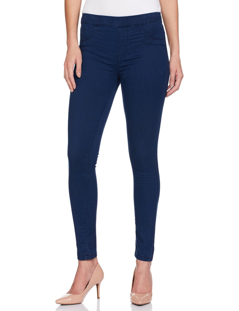 Max Women Solid Elasticated Waist Jeggings,MID Blue,M - Image 2