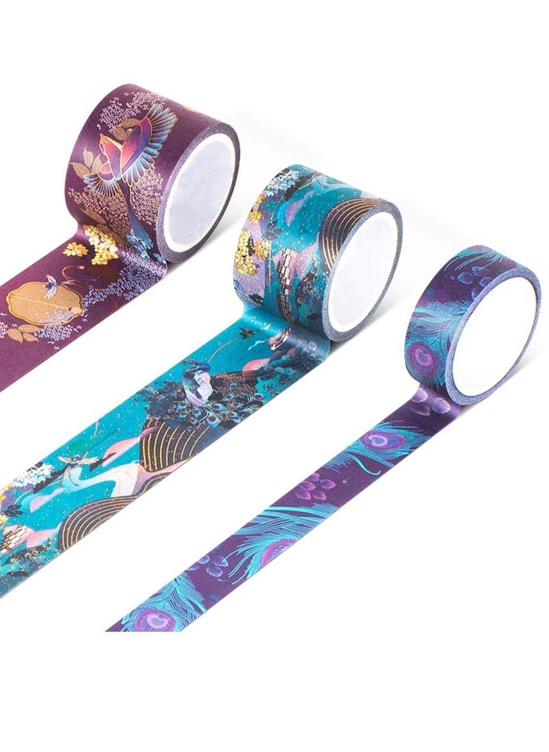 DELFINO Colorful Paper Tape Set Classical Emerald Gold Foil Washi Art Three sizes Decoration for scrapbook DIY  decoration and craft  gift wrapping (3 rolls) - Image 2