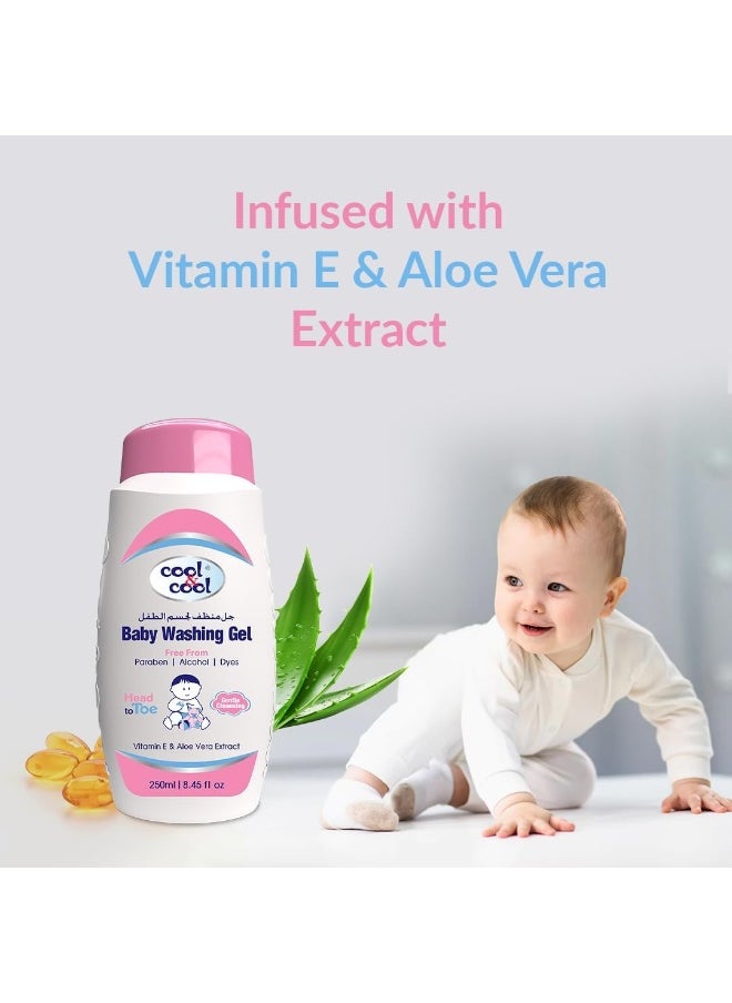 Cool & Cool Vitamin-E And Aloe Vera Extract With Extra Mild Formula Baby Washing Gel- 250ML - Head to Toe Baby Bath, Dye Free, Tear Free, Alcohol Free, Paraben-Free,  - Image 3