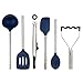 Tovolo Silicone Cooking Utensil Set of 6 Stainless Steel Handle Ladle Slotted Turner Tongs Flex Core Spatula Scraper Mixing Spoon  Potato Masher Dishwasher Safe BPA Free Utensils Deep Indigo - Image 2