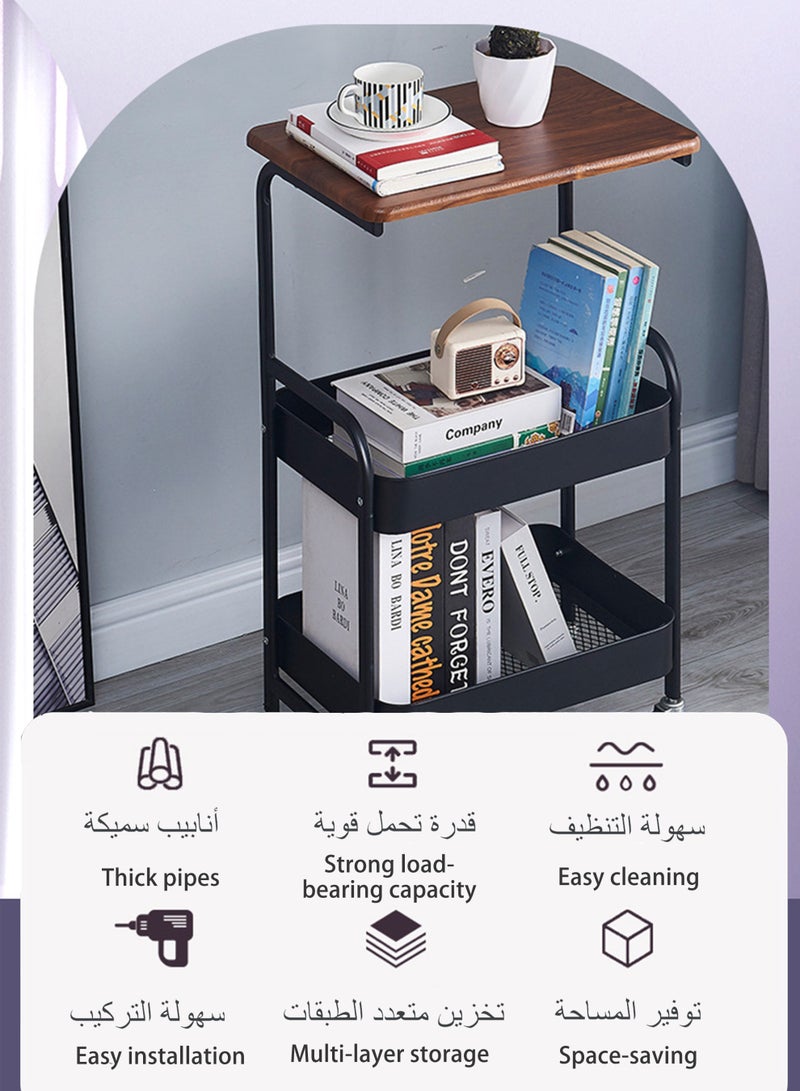 ويمارت طاولة جانبية للأريكة بثلاث طبقات: طاولة جانبية للأريكة مع سلتين من الشبكة المعدنية، طاولة بجانب السرير بعجلات، مع سلتين للتخزين مناسبة للمنزل/المكتب/المرآب - Image 2