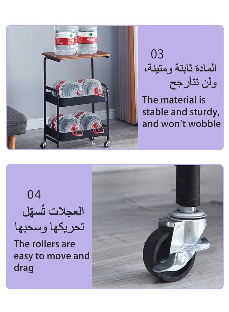 ويمارت طاولة جانبية للأريكة بثلاث طبقات: طاولة جانبية للأريكة مع سلتين من الشبكة المعدنية، طاولة بجانب السرير بعجلات، مع سلتين للتخزين مناسبة للمنزل/المكتب/المرآب - Image 5