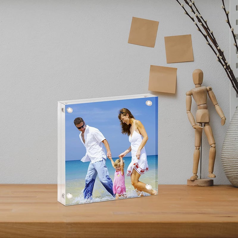 Maitri Maitri Pack of 2 Clear Transparent Acrylic Picture Frame Magnetic Picture Frame Desktop Photo Frame With Magnet Double Sided Block Set Magnetic Photo Frame Frameless 4 Inch X4 Inch  - Image 2