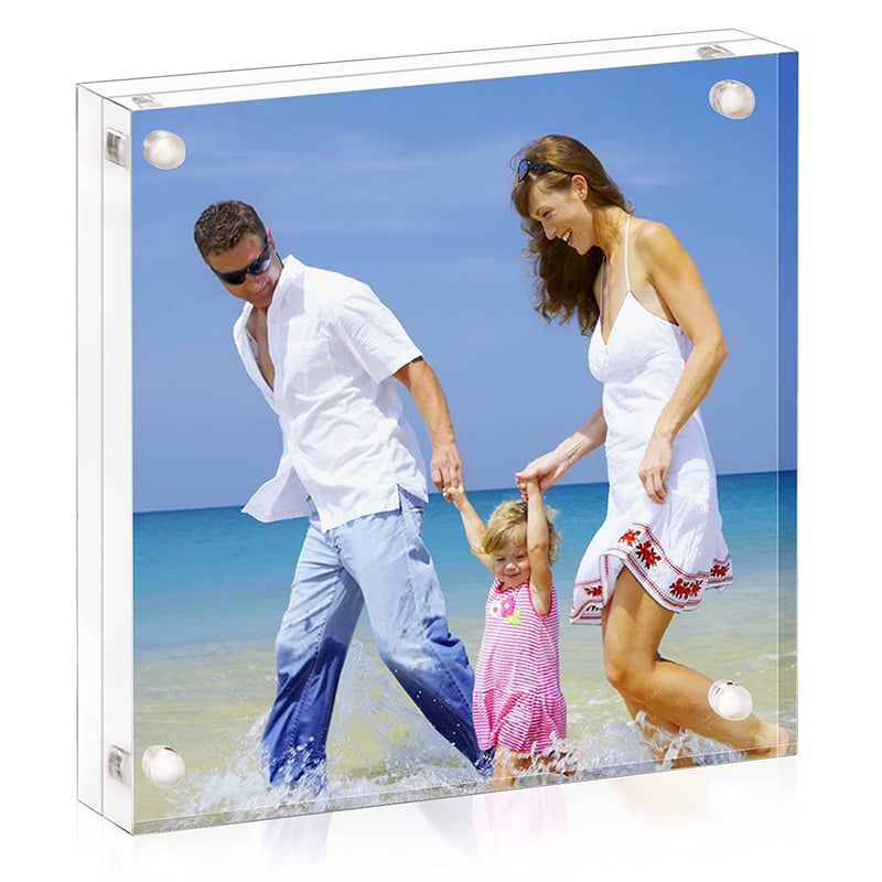 Maitri Maitri Pack of 2 Clear Transparent Acrylic Picture Frame Magnetic Picture Frame Desktop Photo Frame With Magnet Double Sided Block Set Magnetic Photo Frame Frameless 4 Inch X4 Inch  - Image 1
