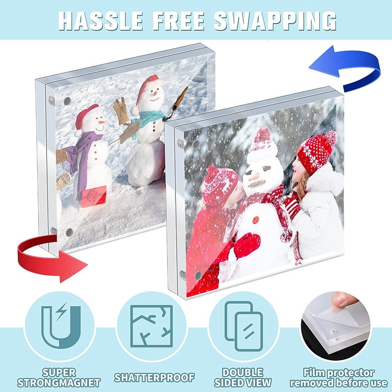 Maitri Maitri Pack of 2 Clear Transparent Acrylic Picture Frame Magnetic Picture Frame Desktop Photo Frame With Magnet Double Sided Block Set Magnetic Photo Frame Frameless 4 Inch X4 Inch  - Image 4