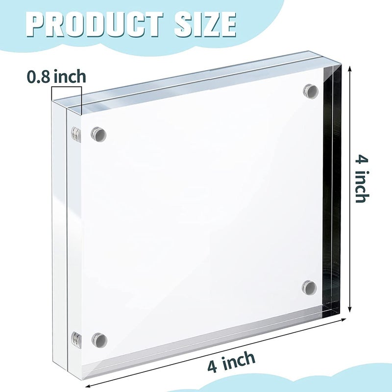 Maitri Maitri Pack of 2 Clear Transparent Acrylic Picture Frame Magnetic Picture Frame Desktop Photo Frame With Magnet Double Sided Block Set Magnetic Photo Frame Frameless 4 Inch X4 Inch  - Image 3