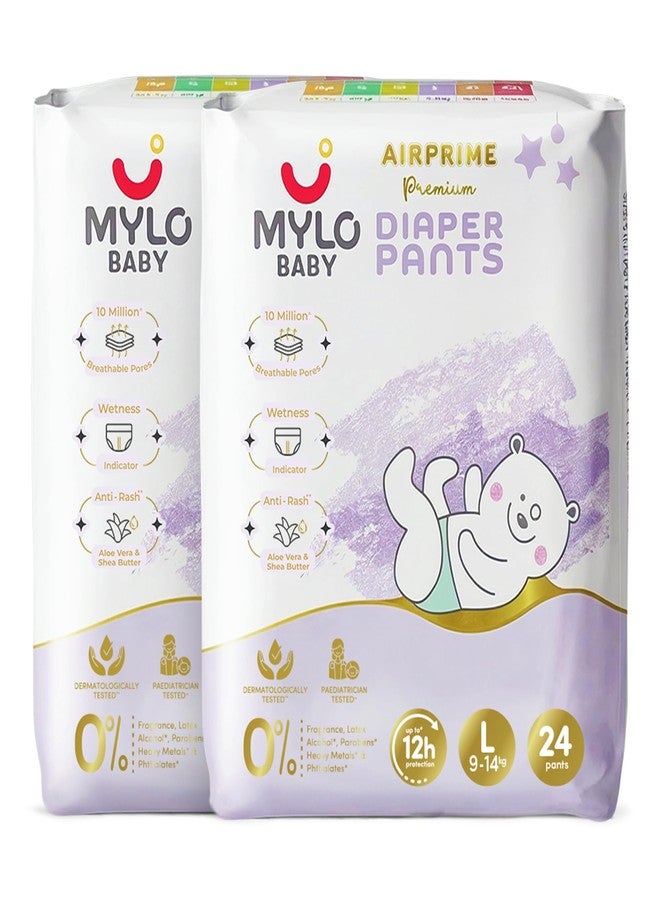 Mylo Baby AirPrime Premium Diaper Pants Large (L) Size (9–14 kgs) (24 Count) Leak Proof | Ultra-Thin & Breathable | Up to 12 Hours Protection | No Rashes (24 Count, Pack of 2) - Image 1