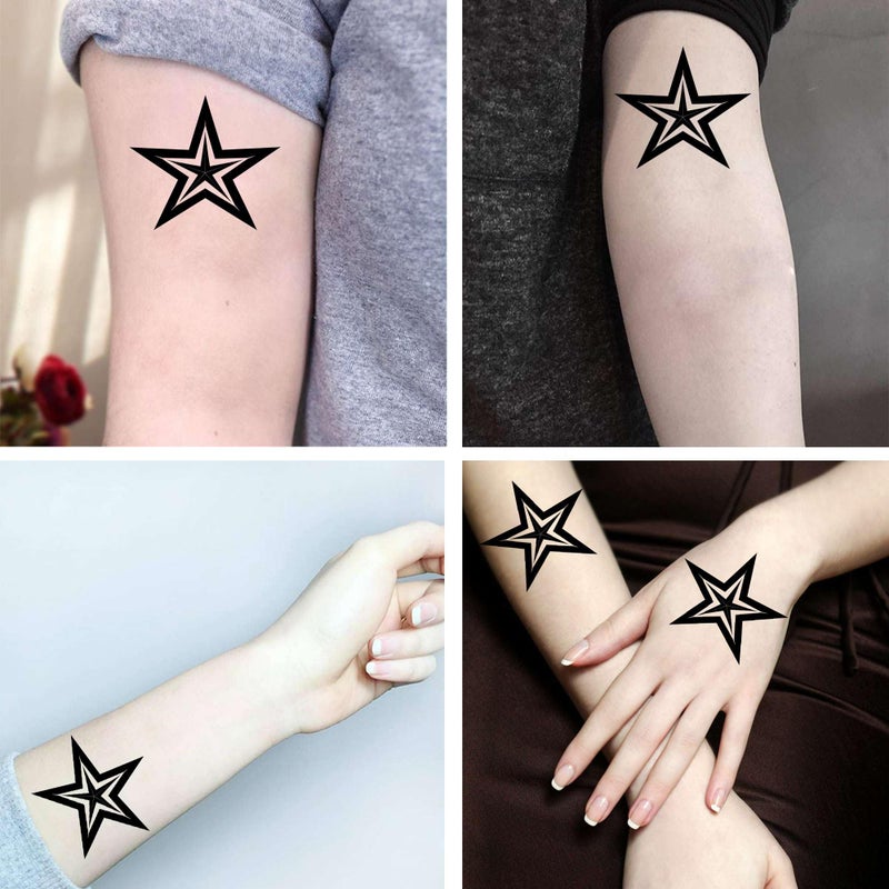 Dopetattoo تاتو مؤقت من دوبتاتو 6 أوراق نجمة بحرية كبيرة خماسية الشكل تاتو مزيف للرقبة والذراع والصدر للنساء والرجال البالغين 3.7 × 3.7 بوصة تاتو نجوم - Image 2