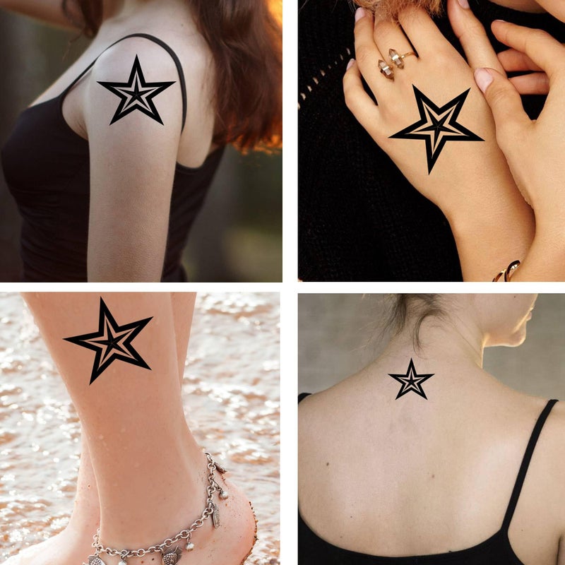 Dopetattoo تاتو مؤقت من دوبتاتو 6 أوراق نجمة بحرية كبيرة خماسية الشكل تاتو مزيف للرقبة والذراع والصدر للنساء والرجال البالغين 3.7 × 3.7 بوصة تاتو نجوم - Image 3