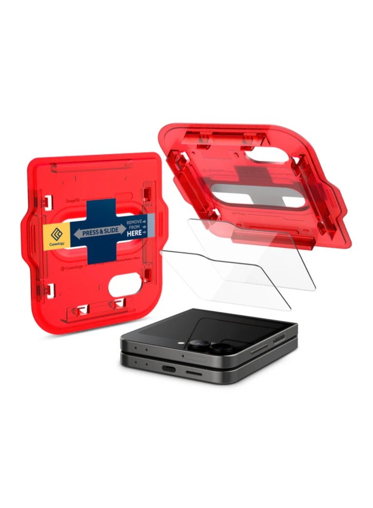 Caseology Snap Fit for Galaxy Z Flip 6 Screen Protector [2 Pack/Easy Installation Kit] Tempered Glass - Clear - Image 1