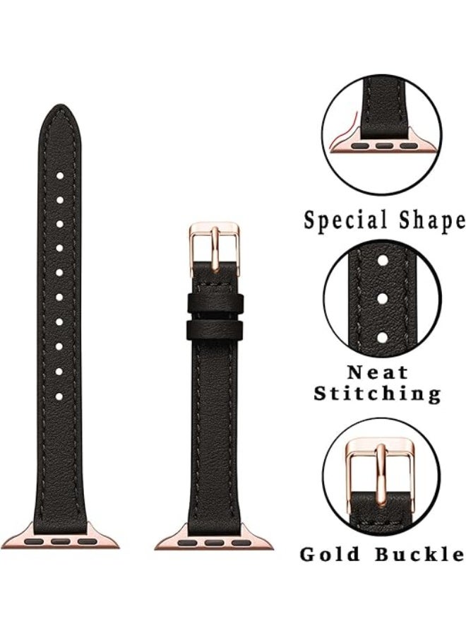 OLYSON Slim Leather Bands Compatible with Apple Watch Band 42mm 44mm 45mm 49mm (Series 11,10,9,8,7,6,5,4,SE), Top Grain Leather Watch Thin Wristband for iWatch SE 9 8 7 6 5 4 3 2 1 (Black Rose Gold) - Image 4