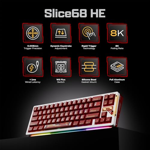 OOCTPK Chilkey Slice68 HE Mechanical Keyboard Gaming Keyboard Wired, 68% Hot Swappable Custom Hall Effect Aluminum Keyboard with Flux Switch, Rapid Trigger, 8K Polling, RGB Magnetic Switch, for PC Mac - Image 2
