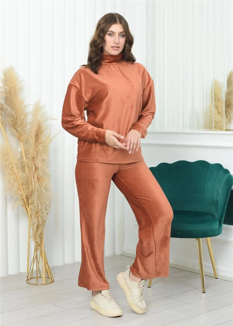 Nuseel Half Neck Corduroy Suit Brick Color