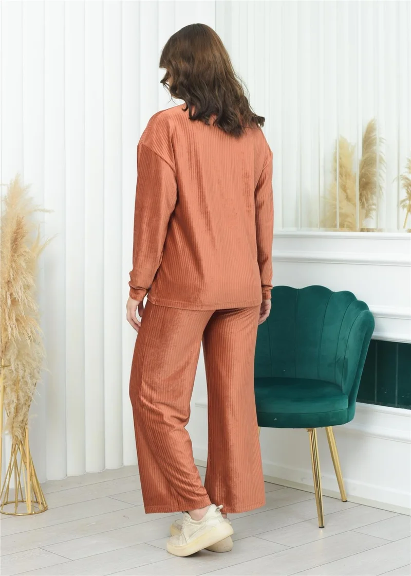 Nuseel Half Neck Corduroy Suit Brick Color