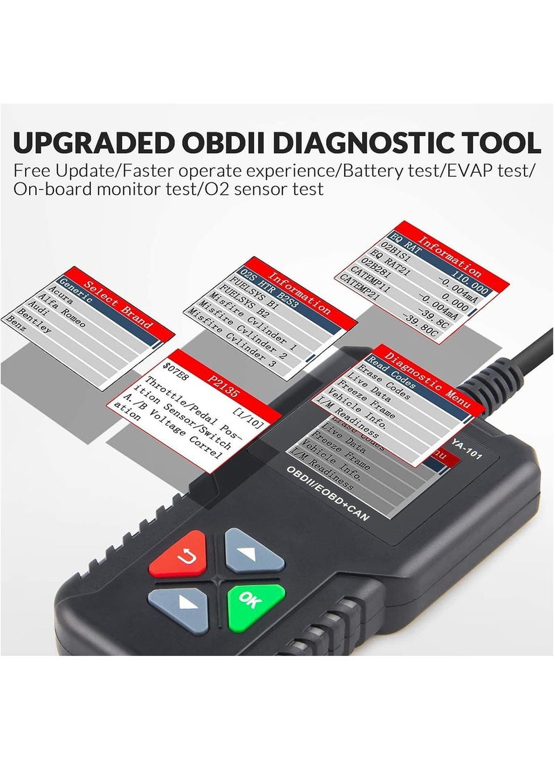Generic - OBD2 Scanner YA-101 Auto Code Reader for Check Engine Light,O2 Sensor,EVAP Test,On-Board Monitor Test,Smog Check,OBD2 Diagnostic Scan Tool for All OBD2 Cars Since 1996-Upgrade Version - Image 1