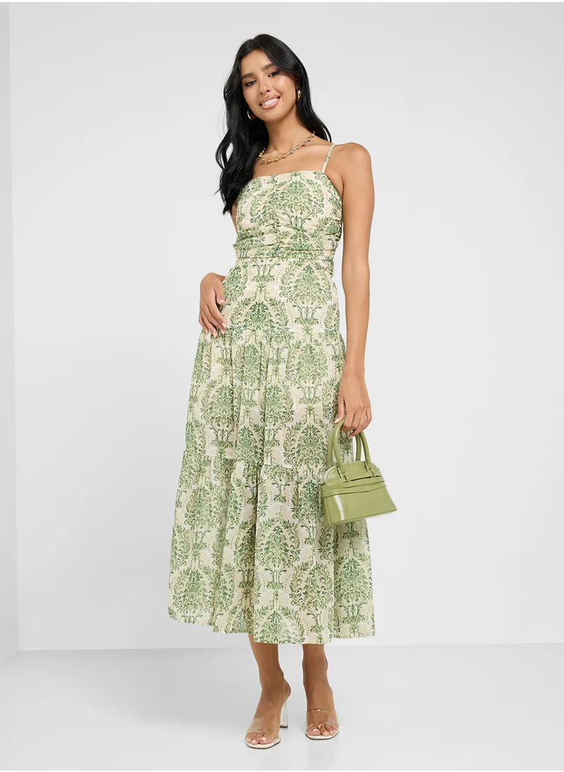 Ginger Strappy Floral A Line Pleated Dress