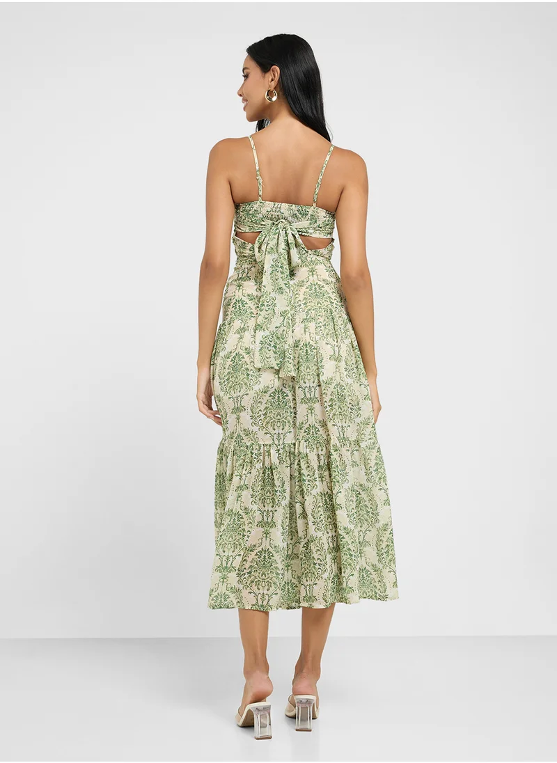 Ginger Strappy Floral A Line Pleated Dress
