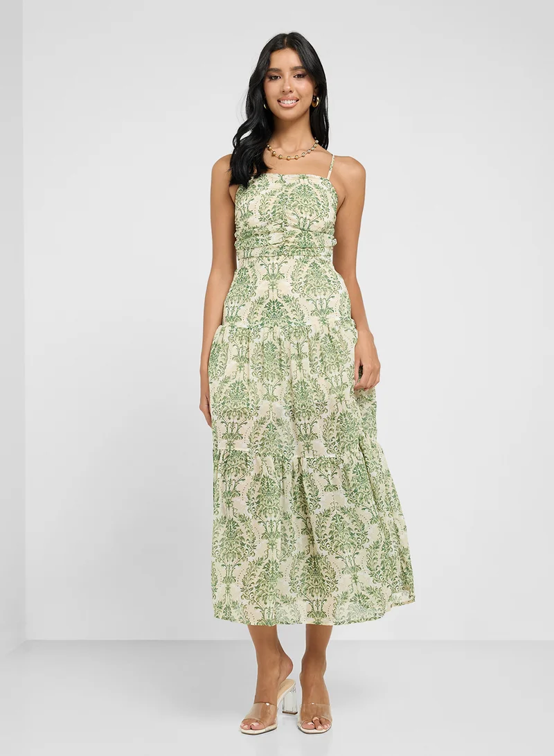 جينجر Floral Print Midi Dress