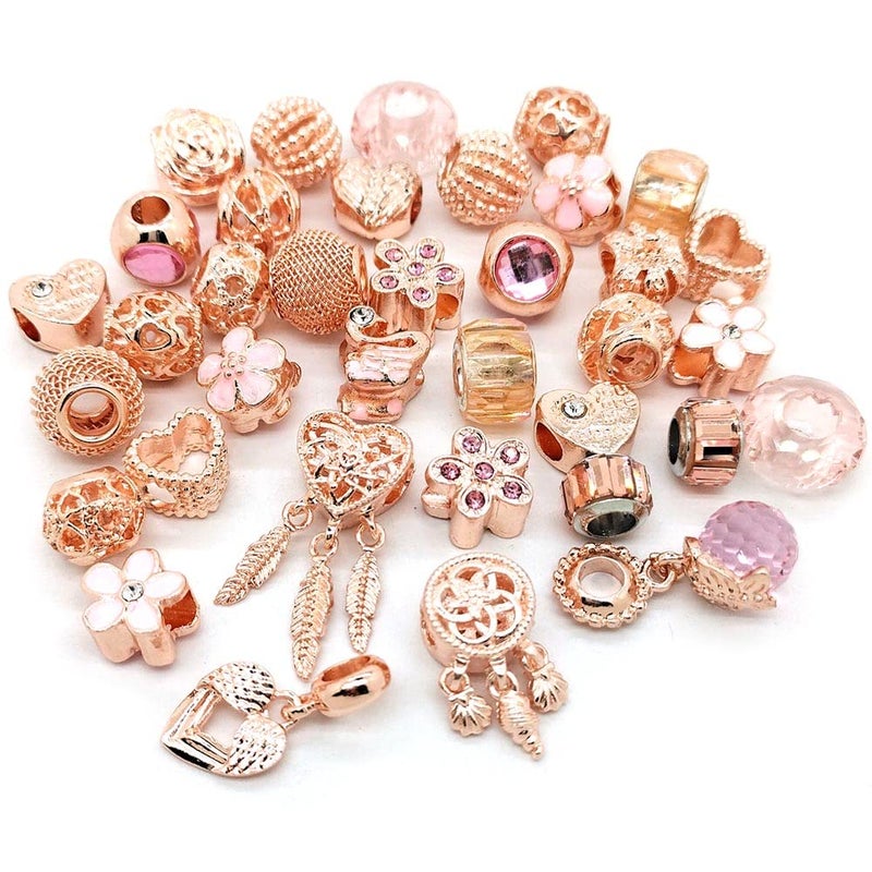 YIQIFLY Mixed Beads 40pcs Jewelry Making Charms Rhinesotone Big Hole Alloy Beads Assorted Colors and Styles Randomly (Rose Gold) - Image 1