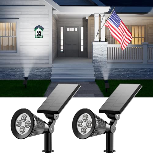 FALOVE 2 Pack Solar Spotlights Outdoor Waterproof for Flag, Tree, Statue, Number Sign, Plant Pot, Bright LED Outside Landscape Flood Lamp for Accent Uplighting Yard, Garden, Driveway, Walkway, Porch, Fence - Image 1