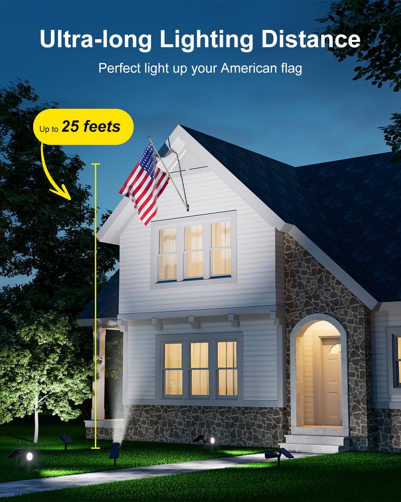 FALOVE 2 Pack Solar Spotlights Outdoor Waterproof for Flag, Tree, Statue, Number Sign, Plant Pot, Bright LED Outside Landscape Flood Lamp for Accent Uplighting Yard, Garden, Driveway, Walkway, Porch, Fence - Image 2
