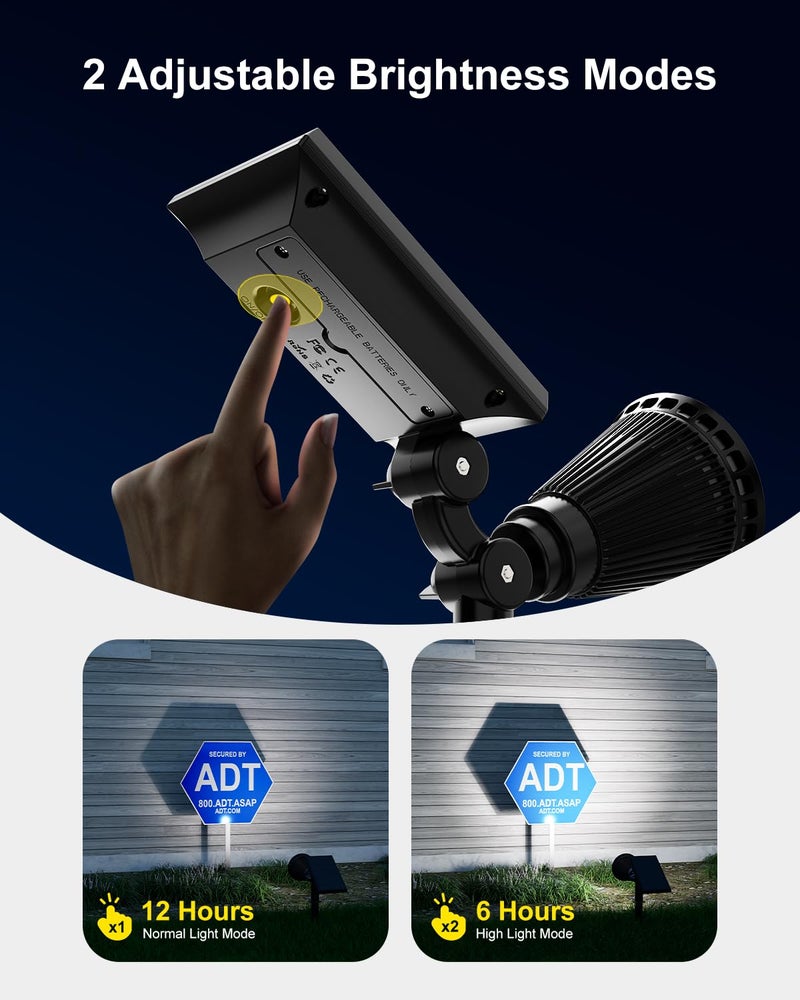 FALOVE 2 Pack Solar Spotlights Outdoor Waterproof for Flag, Tree, Statue, Number Sign, Plant Pot, Bright LED Outside Landscape Flood Lamp for Accent Uplighting Yard, Garden, Driveway, Walkway, Porch, Fence - Image 3