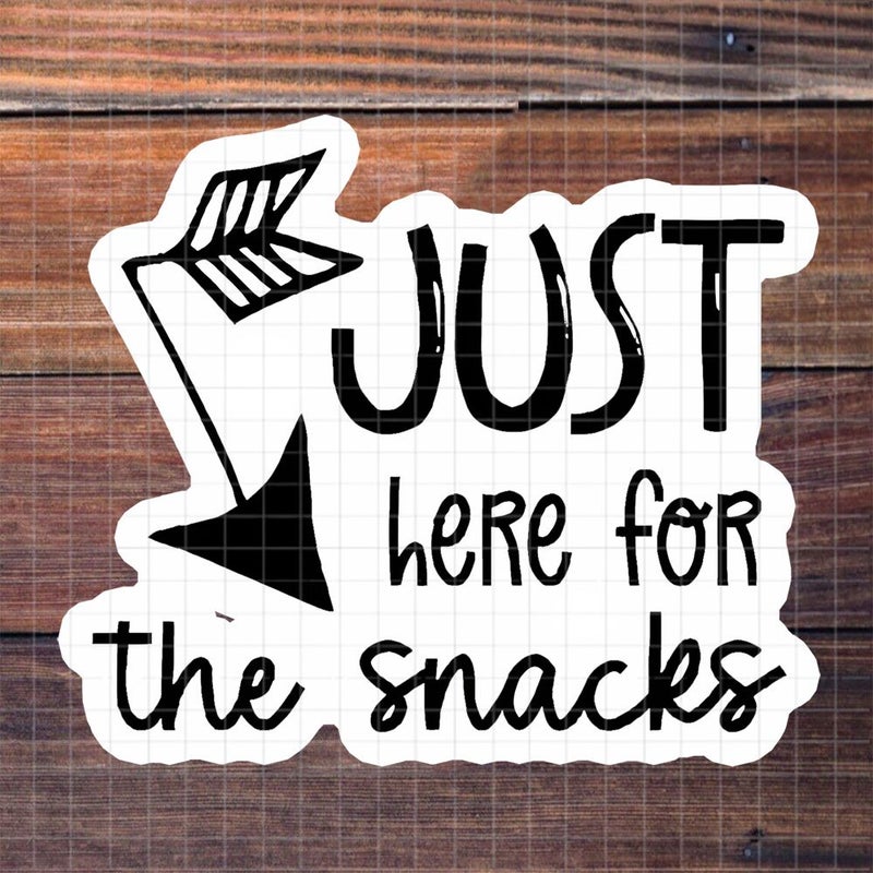 Here For The Snacks 3in Sticker Polychrome Playful Food Humor Mischievous Arrow Design - Image 1