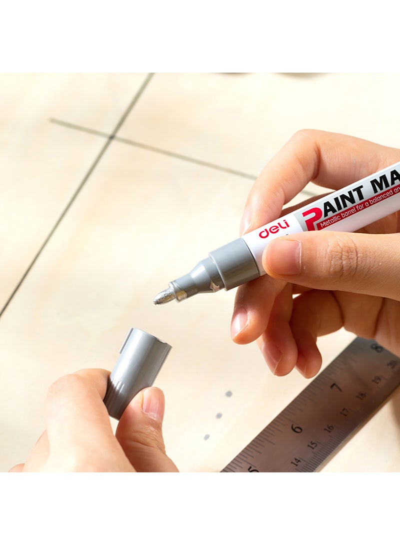 Deli Acrylic Paint Markers 2 mm, Waterproof Ink, Markers Pen for Crafts Making Art Supplies, Set of 12 Pens, Silver  - Image 3