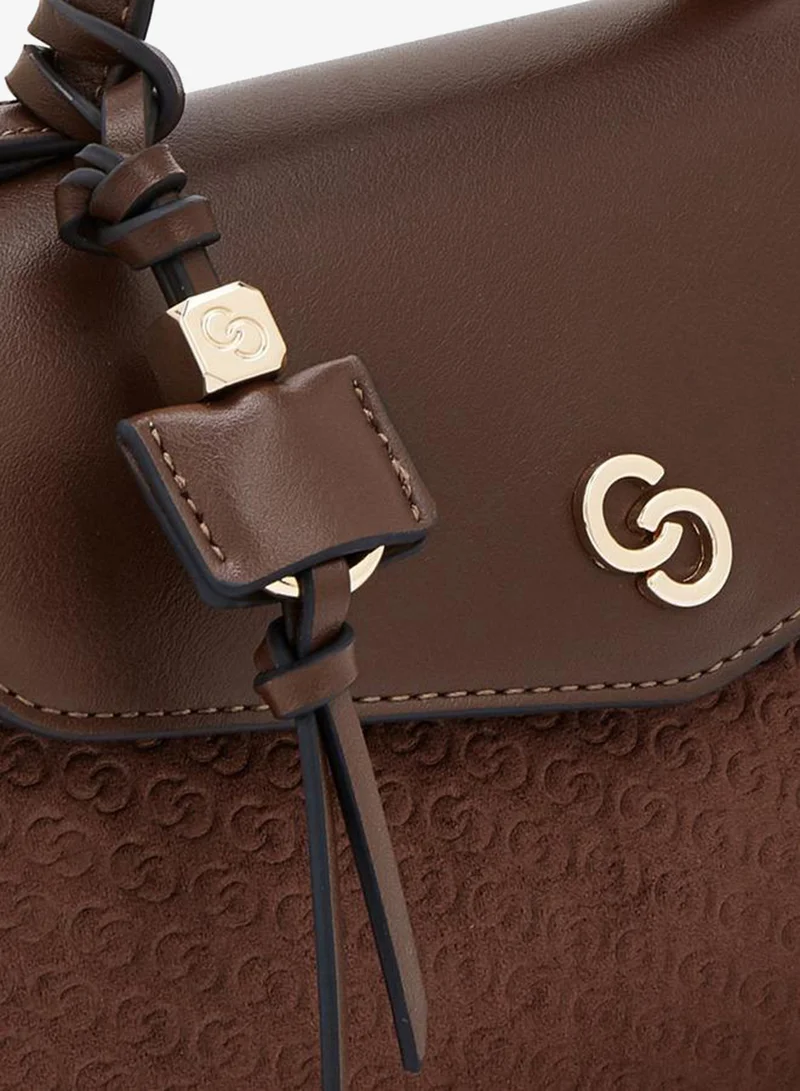 Celeste BROWN Monogram Embossed Satchel Bag With Detachable Strap for Women | Best Price UAE